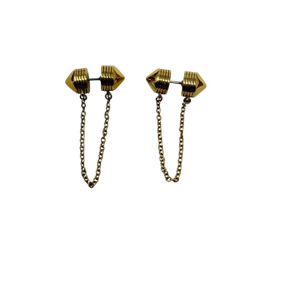 Botkier Gold Spike Front-to-Back Chain Earrings Edgy Punk Rocker Streetwear - Picture 2 of 8